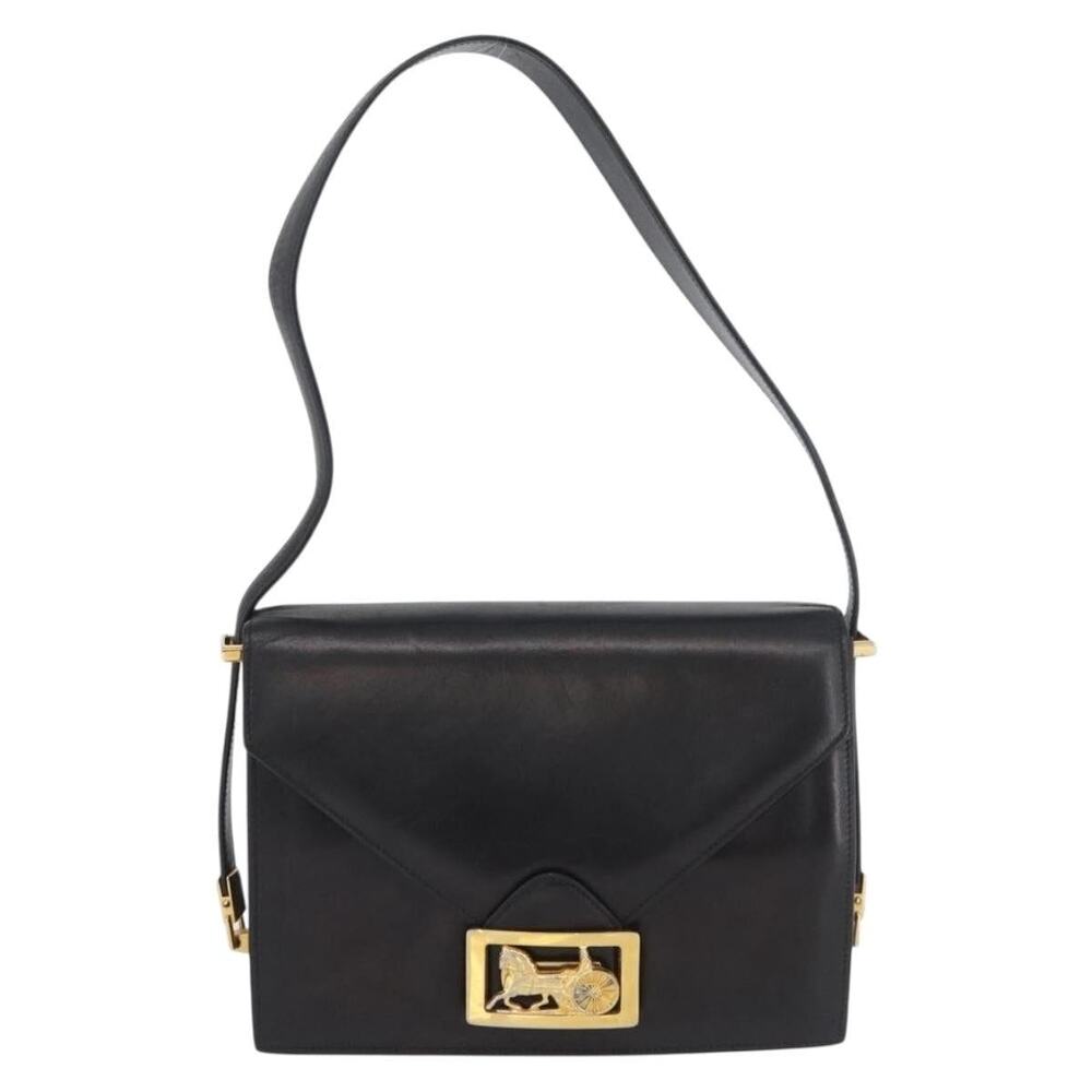 Celine Leather Horse Carriage Shoulder Bag Black